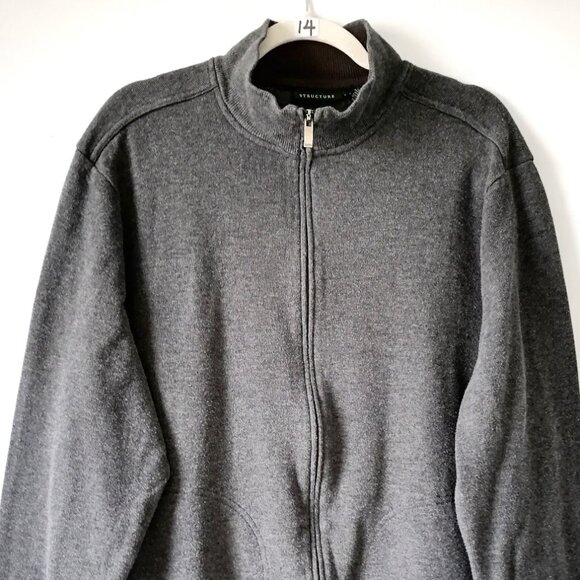 Structure Mens Gray Long Sleeve Full Zip Mock Neck Knitted Sweater Size XL - Picture 2 of 7